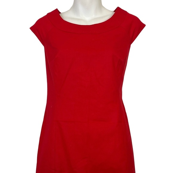JONES NEW YORK COLLECTION STRETCH Red Lined Cap Sleeve Sheath Career Dress sz 2 - Picture 2 of 16